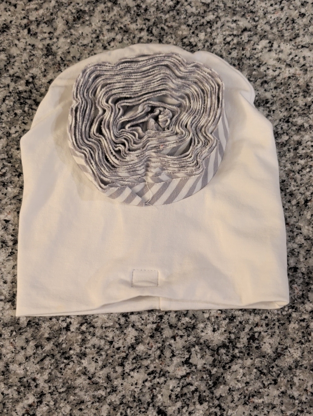 Kids White and Gray Flower Beanie Hat - Soft Cotton